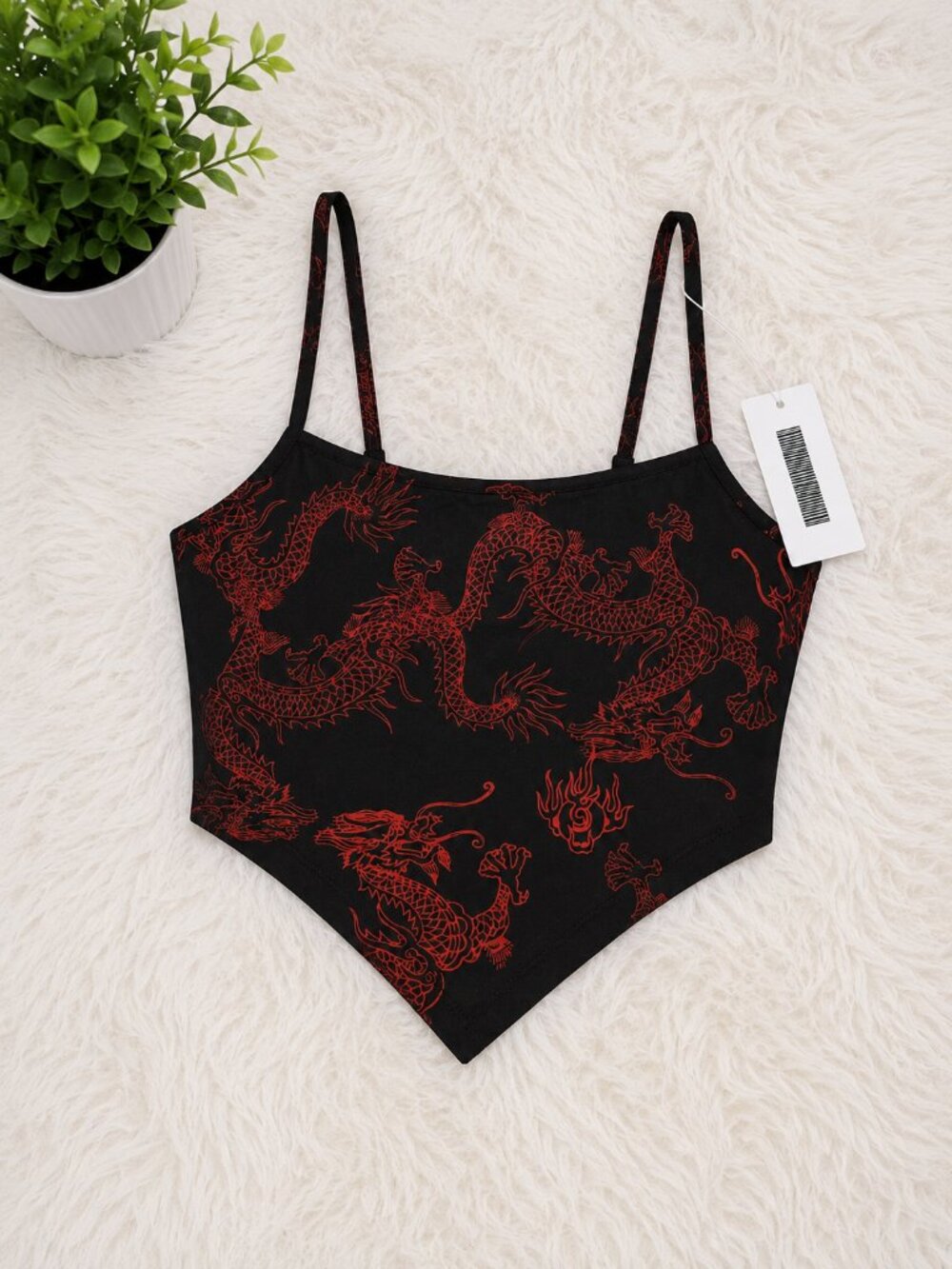 NWT Dragon Print Bandana Cami Crop Top | Black & Red | Size S